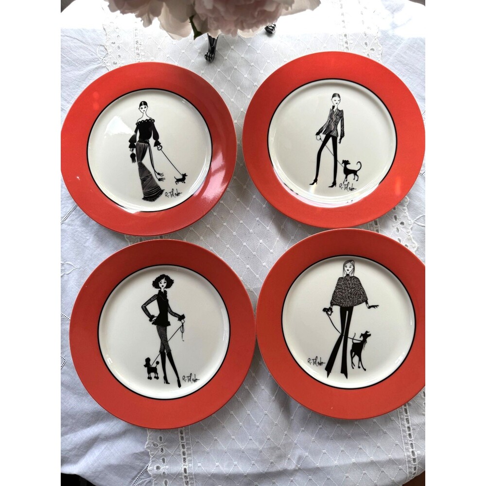 Ruben Toledo Nordstrom Designer Limited Ed 2002 Set 4 Orange Fashion Plates